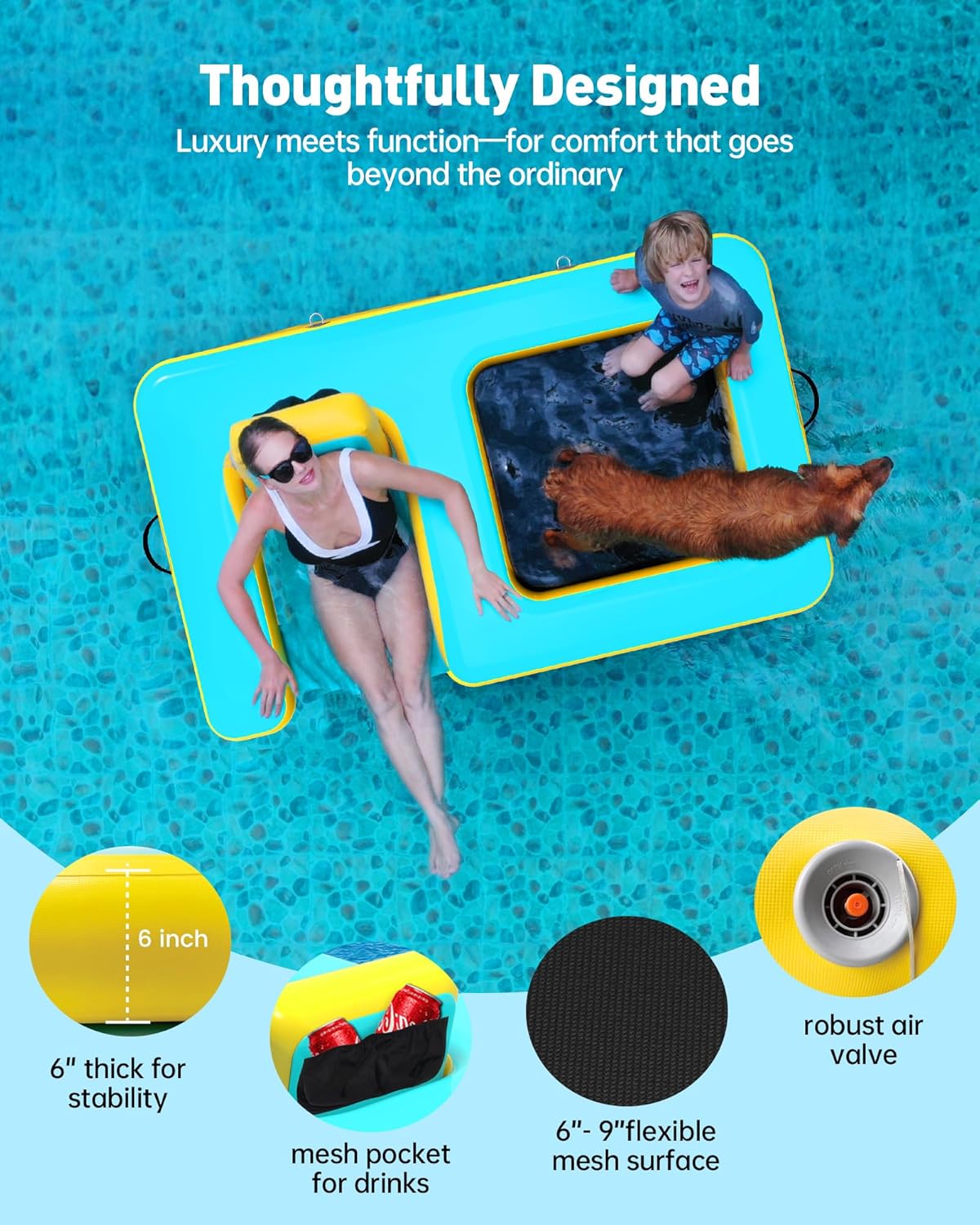 Innovative Inflatable Dog Pool Float with Seat – Durable PVC Water Raft for Adults & Dogs – Enjoy Water Fun Together – 242 lbs Capacity – Portable Floating Lounge